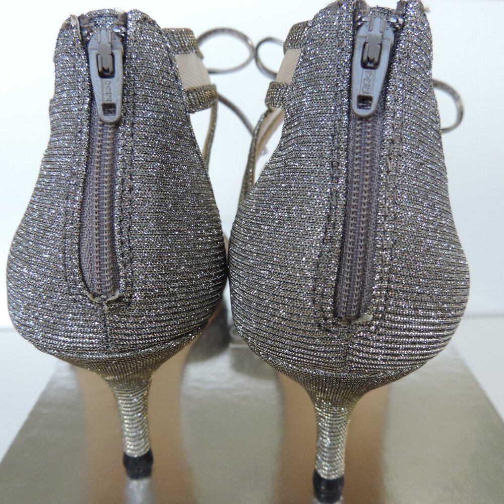 Nina for J. Crew Silver Glitter D’Orsay Bow 2.5’ Kitten Prom Heels Size 8.5